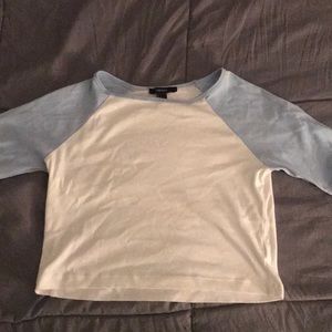 Forever 21 Long sleeve baby blue and white croptop